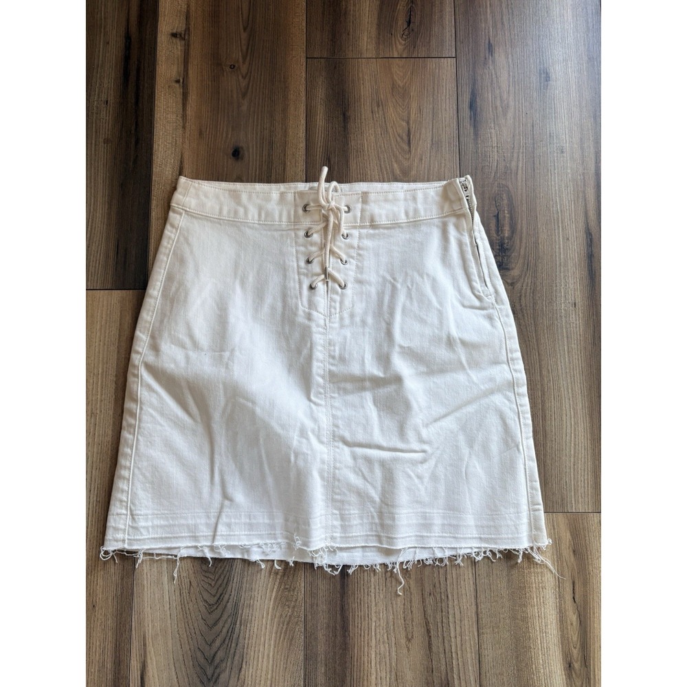 J. Crew Jeans White Denim Jean Raw Hem Cotton‎ Mini Skirt Size 26 NWT